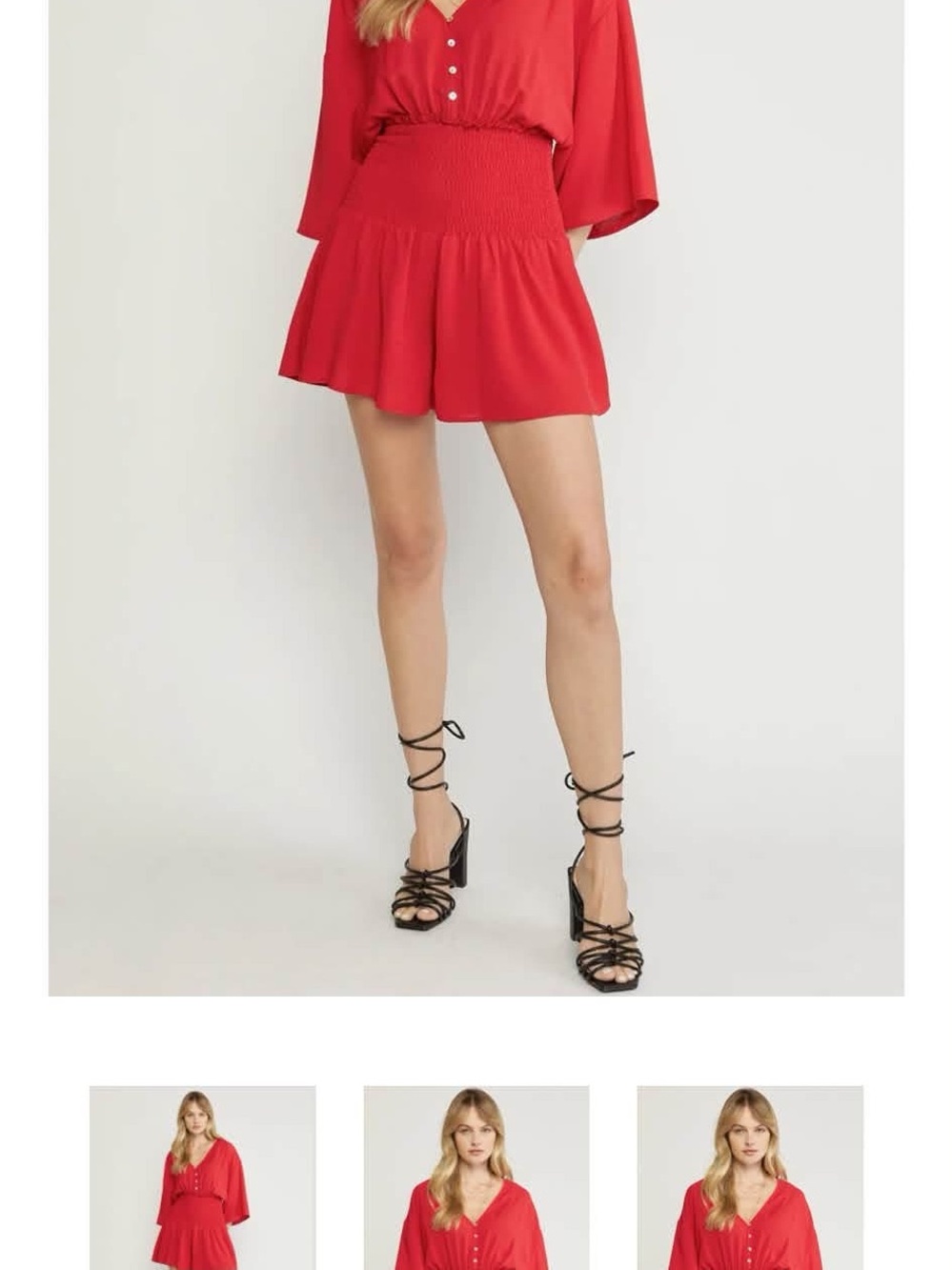 entro Red Smocked-Waist Flow Skort
